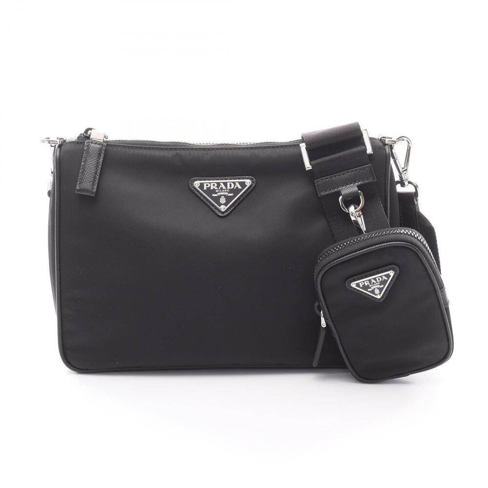 Prada TESSUTO SAFFIANO Shoulder Bag Leather Black